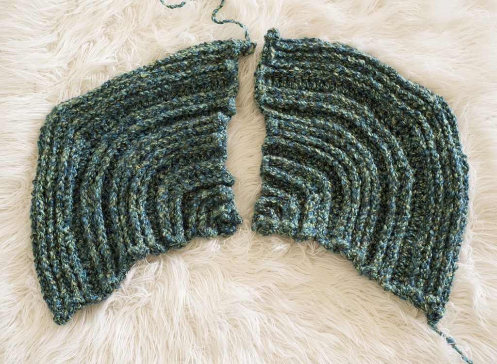crochet mermaid fin being seamed